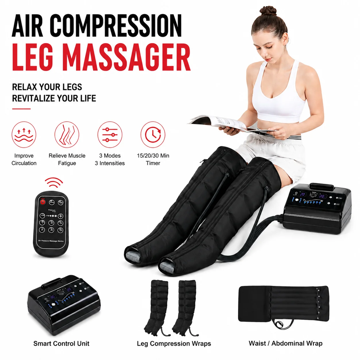 Air Compression Leg Massage Whole-Body Lymphatic Drainage 6 Airbag LargeSized Pneumatic Boots Massage Rehabilitation System