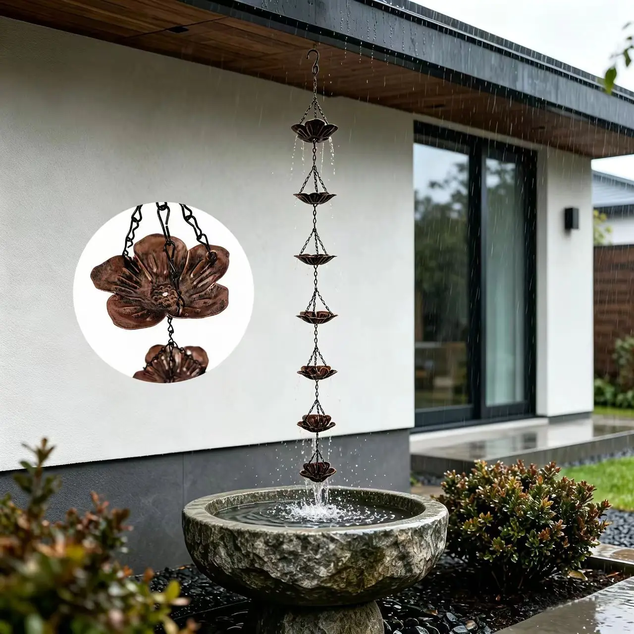 Vintage Gutter Chain Easy To Install Decorative Water Diverter Lotus Rain Chain Adaptable Metal Downspout Chain For Residential