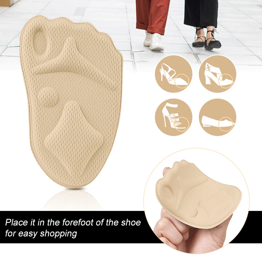 1 Pair Non-Slip Forefoot Pad Adjustable Shoe Insert Anti-Pain High Heel Insole Sweat-Absorbent Comfort 4D Sponge Metatarsal Pads