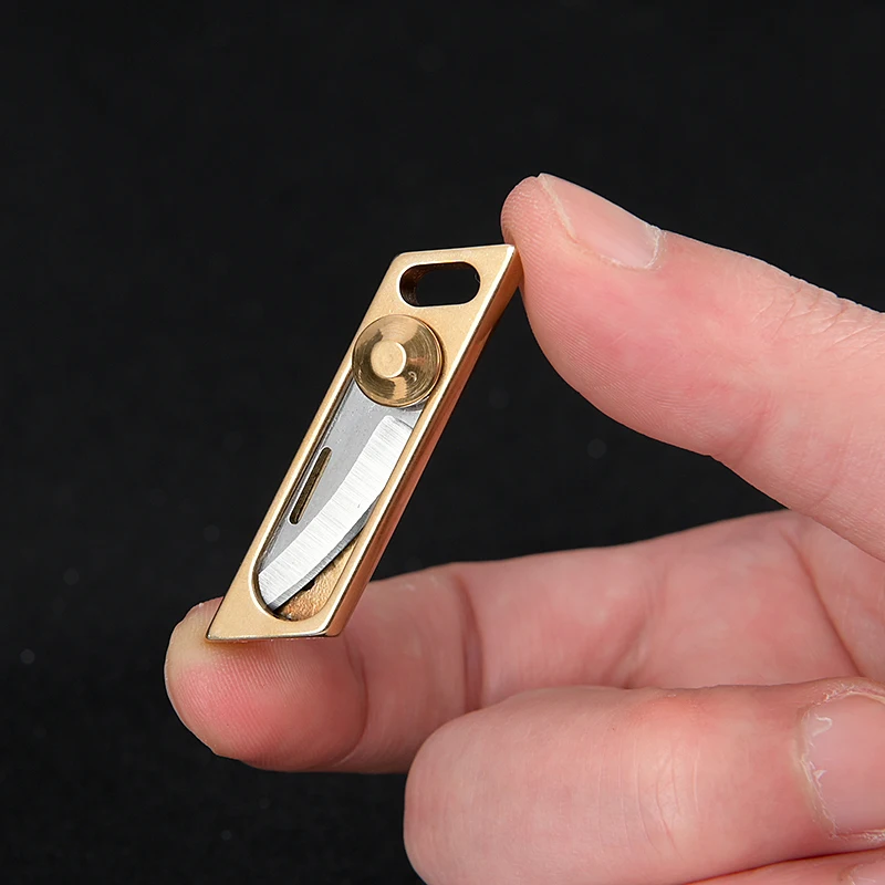 New Brass Mini Unpacker Open Courier Knife Carry Edc Keychain Pendant Gift Push Pull Unpacking Paper Cutter Tools