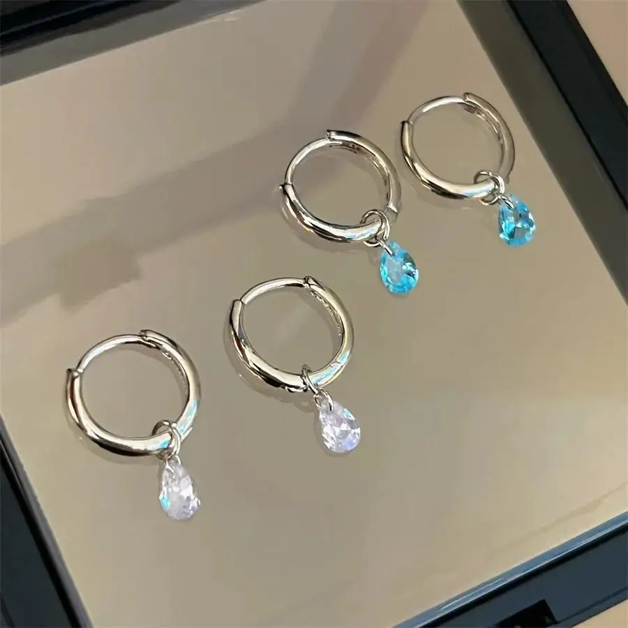 

Exquisite Lake Blue Droplet Zircon Pendant Earrings Simple Women's Jewelry 2025 Fashion New
