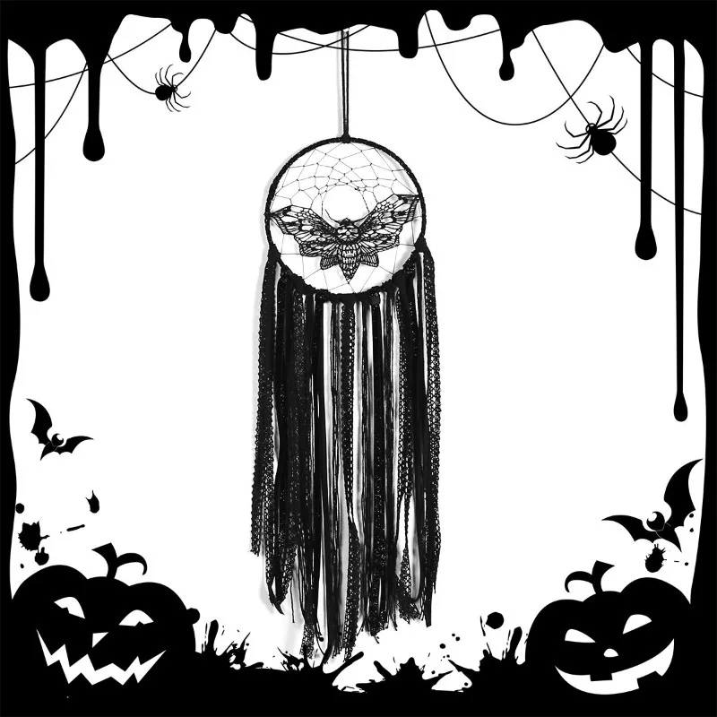 ديكور حفلات الهالوين الإبداعي الأسود العثة حلم الماسك معلقة مخيف جدار زخرفة القطن العثة الخفافيش والقمر نسيج الجدار