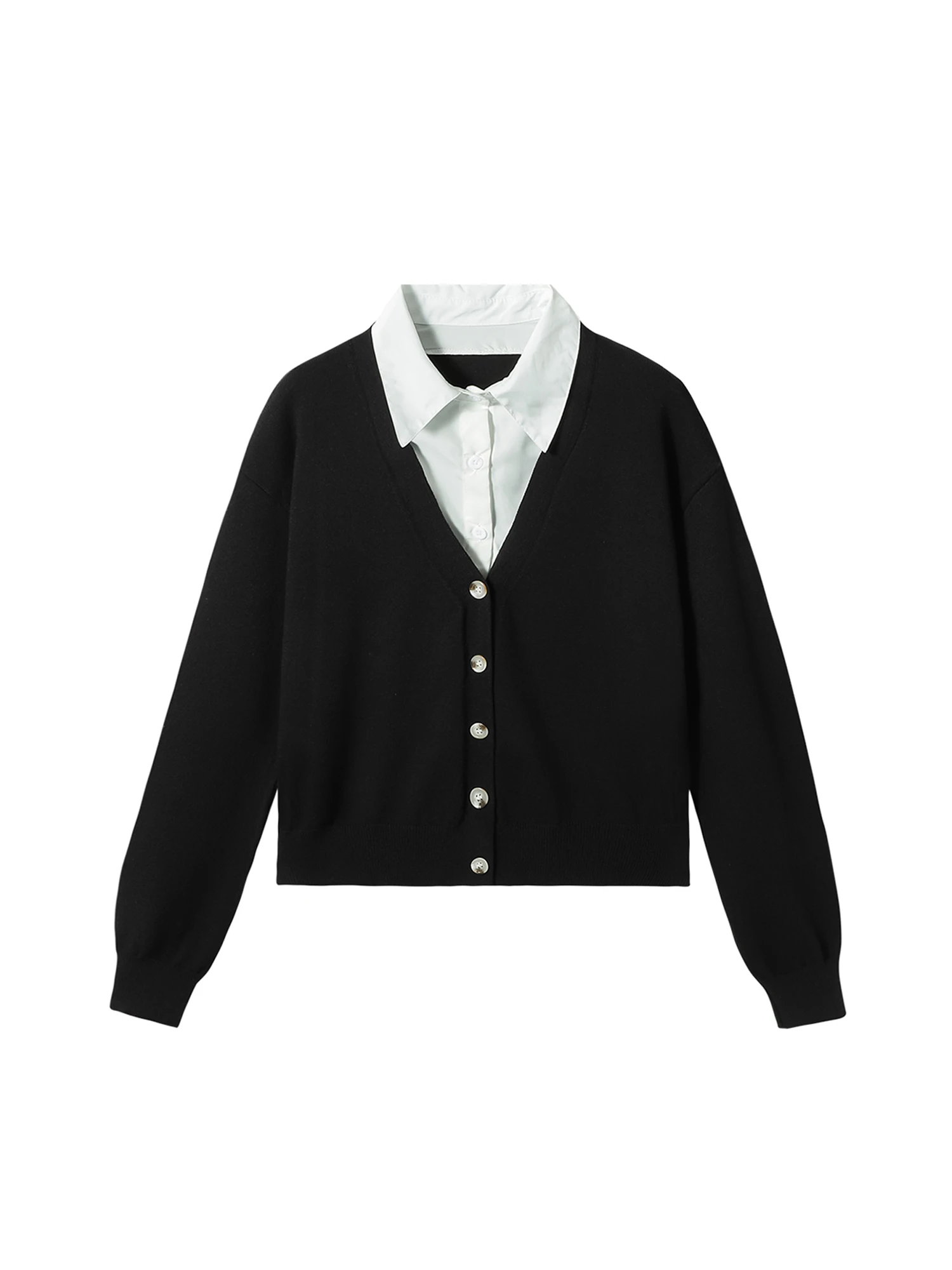 

Women Black Gothic Polo-Neck Knit Cardigan Sweater Vintage 2000s Y2k Korean Jumper Long Sleeves Cashmere Sweater Autumn Winter