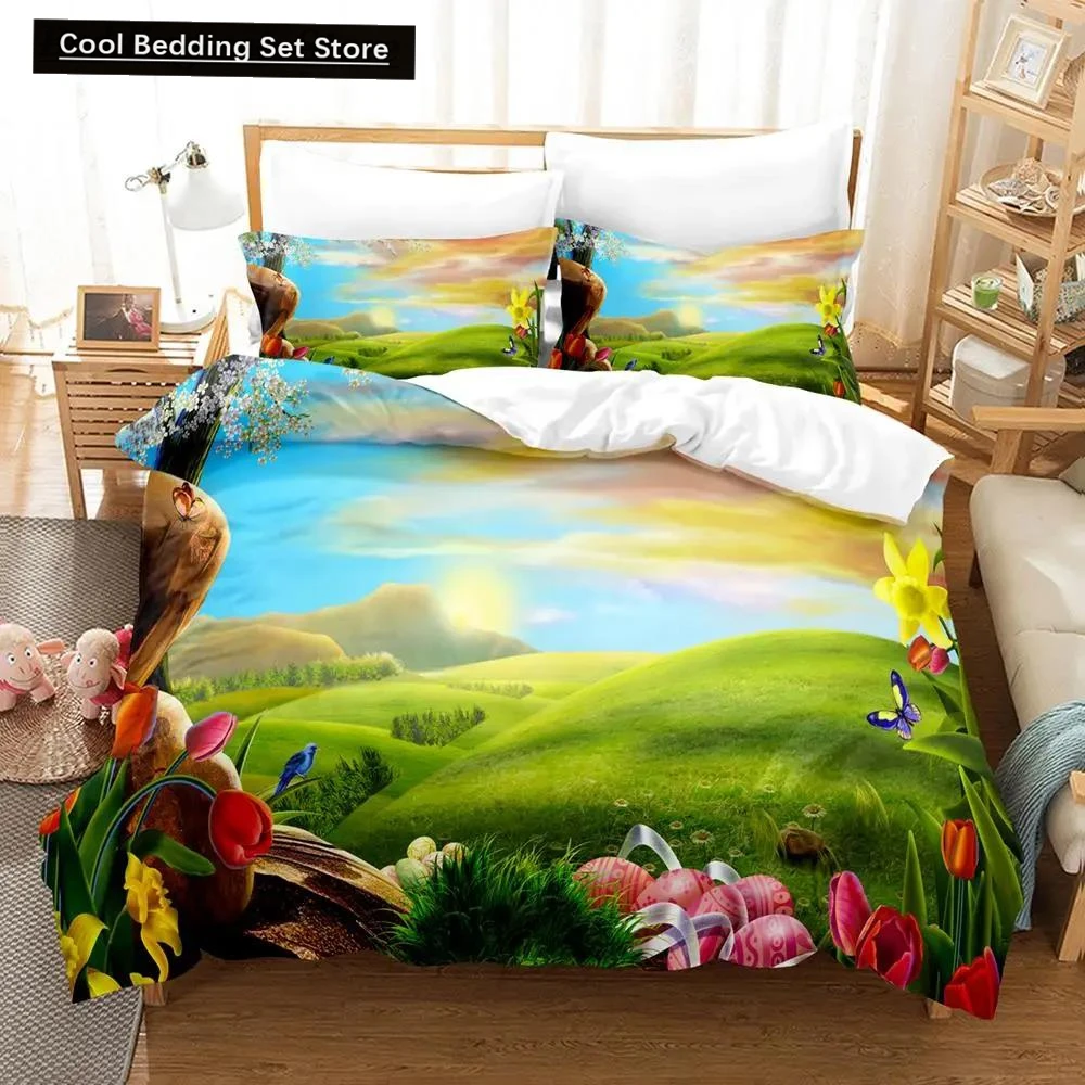

Natural Landscape Duvet Cover Set Blue Sky Lawn Flower Double Queen King Size 2/3Pcs Polyester Quilt Cover for Kids Teens Adults