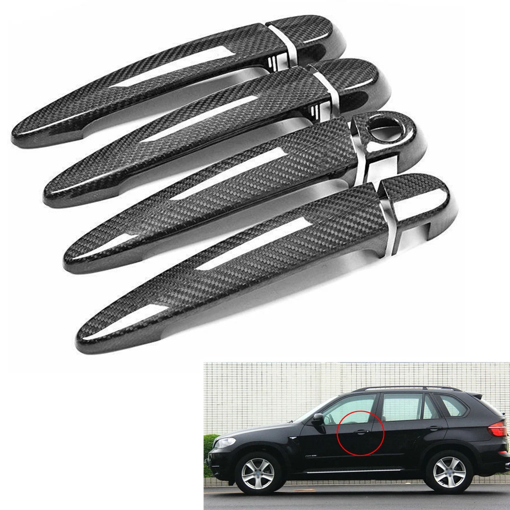 

Real Dry Carbon Fiber Car Exterior Outer Door Handle Cover Shell Stick For BMW X5 E70 2008-2013 With Intelligent Key 4 Doors LHD