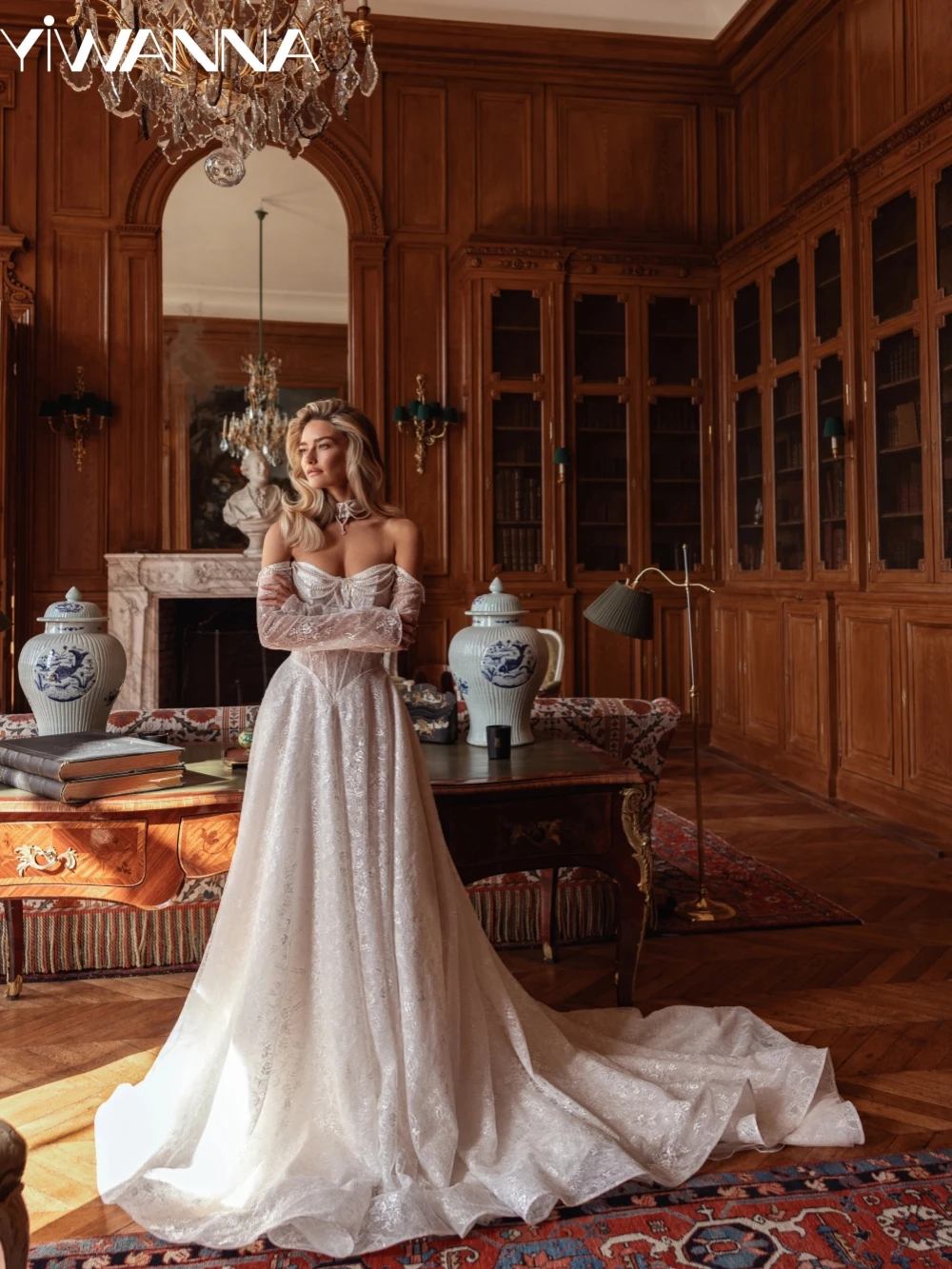 Shinny Pearls Lace Wedding Dress Off Shoulder Sweetheart Neck Bridal Gown CustomizedA-line Floor-length Dresses For Bride