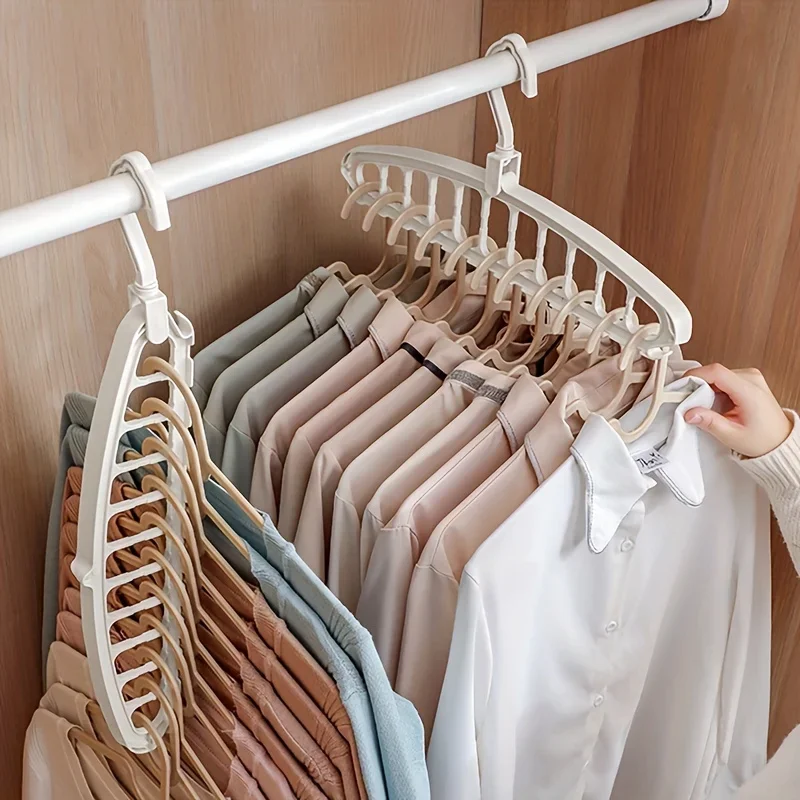 

1pc Space Saving Multi-Hole Clothes Hanger For Home, Dorm, And Travel - Foldable Drying Rack For Trousers, Shirts, And Skirts