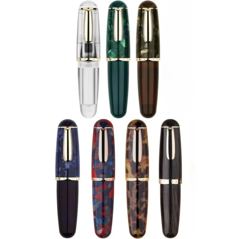 MAJOHN Q1 Mini Pocket-Size Fountain Pen - Wood Resin Transparent Eyedropper with Iridium EF/F/M Nib, Portable Writing Gift