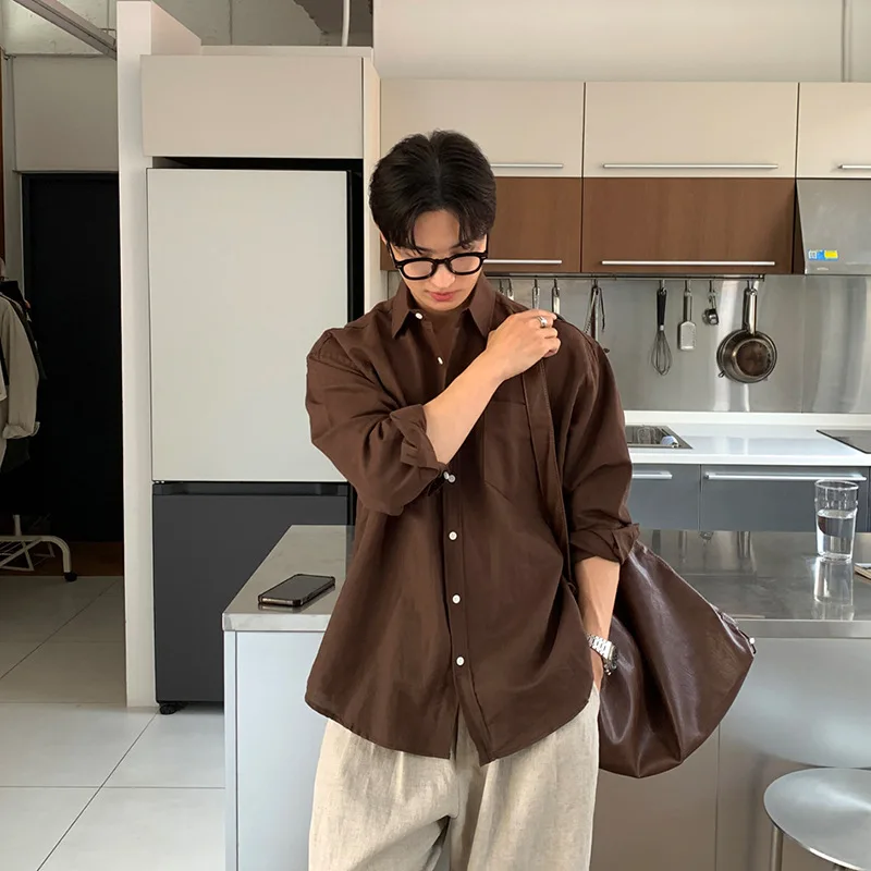Shirt Men Autumn Trend Handsome Coat Brown Shirt