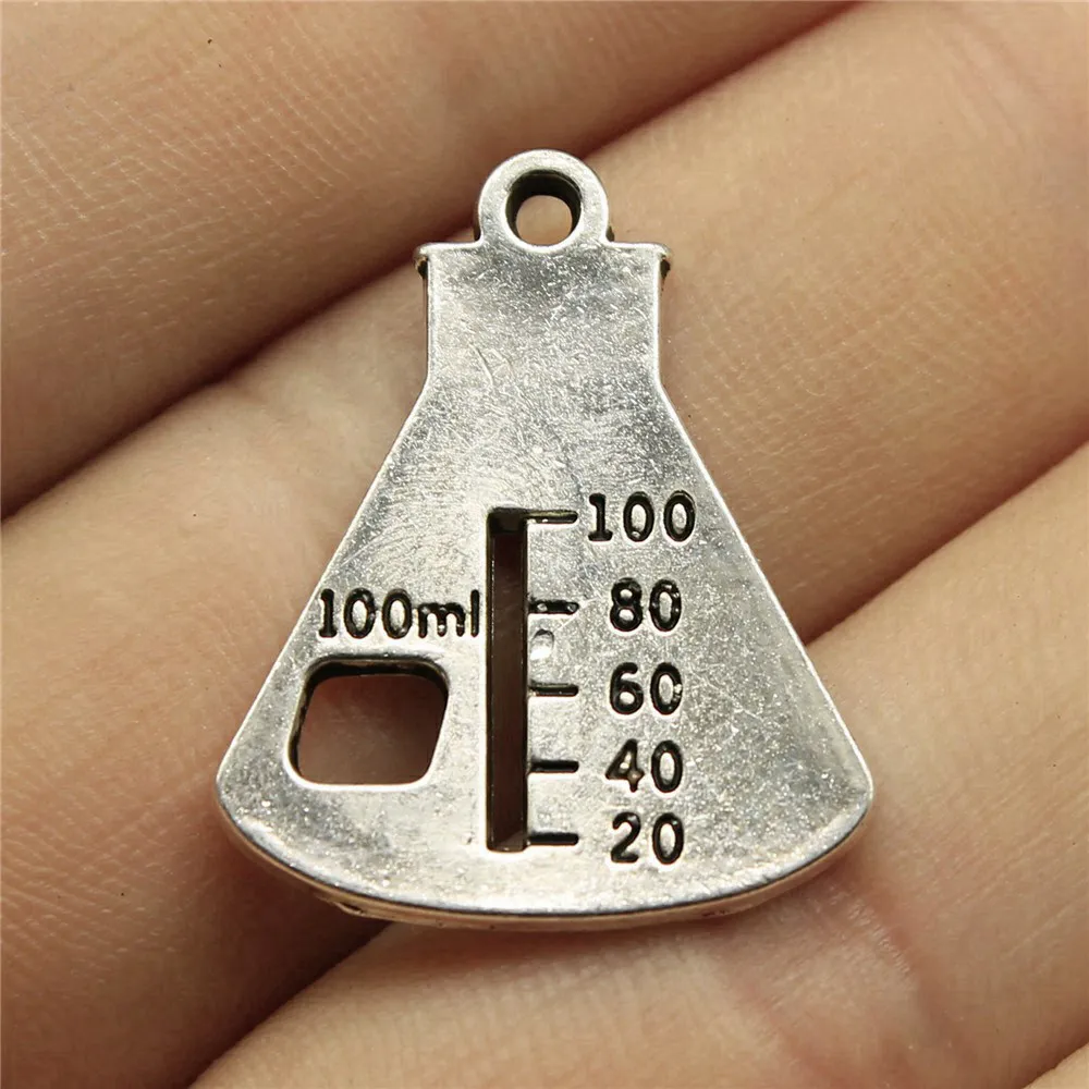 10pcs/lot 26x21mm Chemical Instrument Beaker Graduate Charms For Jewelry Making Antique Silver Color 1.02x0.83inch