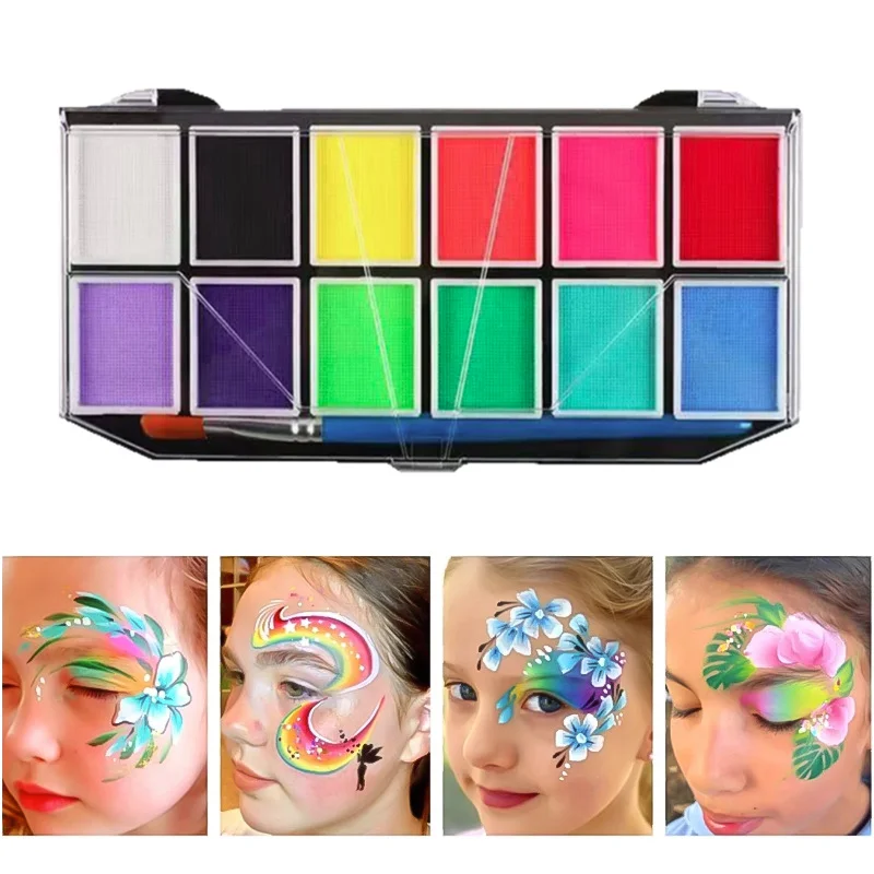 Face Oil Paint 12 Colors Water-Soluble Body Painting Stage Makeup Cream Halloween Christmas Face Paint Templates Makeup Kit