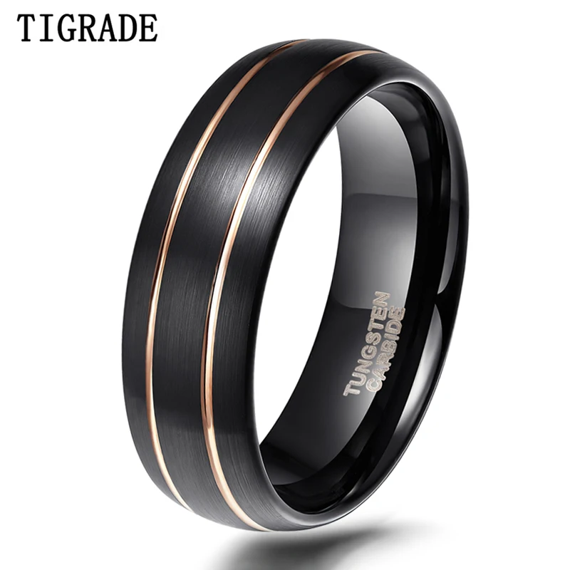 

TIGRADE Tungsten Ring for Men Black With Gold Thread 8mm Dome Comfort Wedding Rings Jewelry Fashion Mens Quality Ring anel