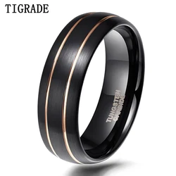 TIGRADE Tungsten Ring for Men Black With Gold Line 8mm Dome Comfort Fit Wedding Ring Jewelry Fashion Mens Quality Ring anel masc