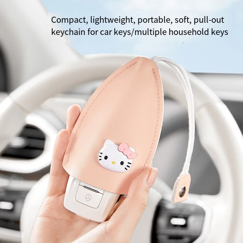 Sanrio Kawaii Hello Kitty Car Key Holder Pull Type Ordinary Key Tool Key Case Storage Sleeve Portable Be Common 2024 New Cute