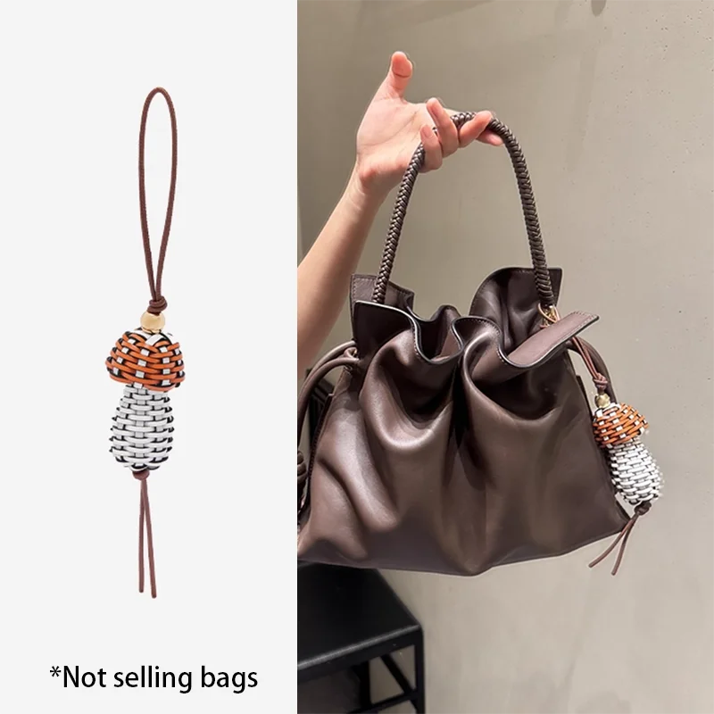 

New Weaving Mushroom Ornaments Leather Bag Charm Keychain Bags Pendant Decoration High Luxury Girl Gift Bag Accessories