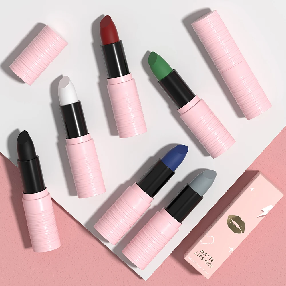 Matt schwarz weiß Lippenstift dauerhafte Pigment bunte wasserdichte Samt Lippenstift Weihnachten Halloween Party Lippen Gesicht Make-up Kosmetik
