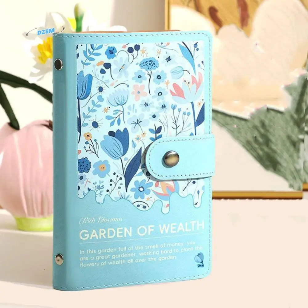 

Leather 100 Envelopes Saving Money Binder Refillable Flower Printed Money Challenge Book Magnetic Buckle Cash Envelopes