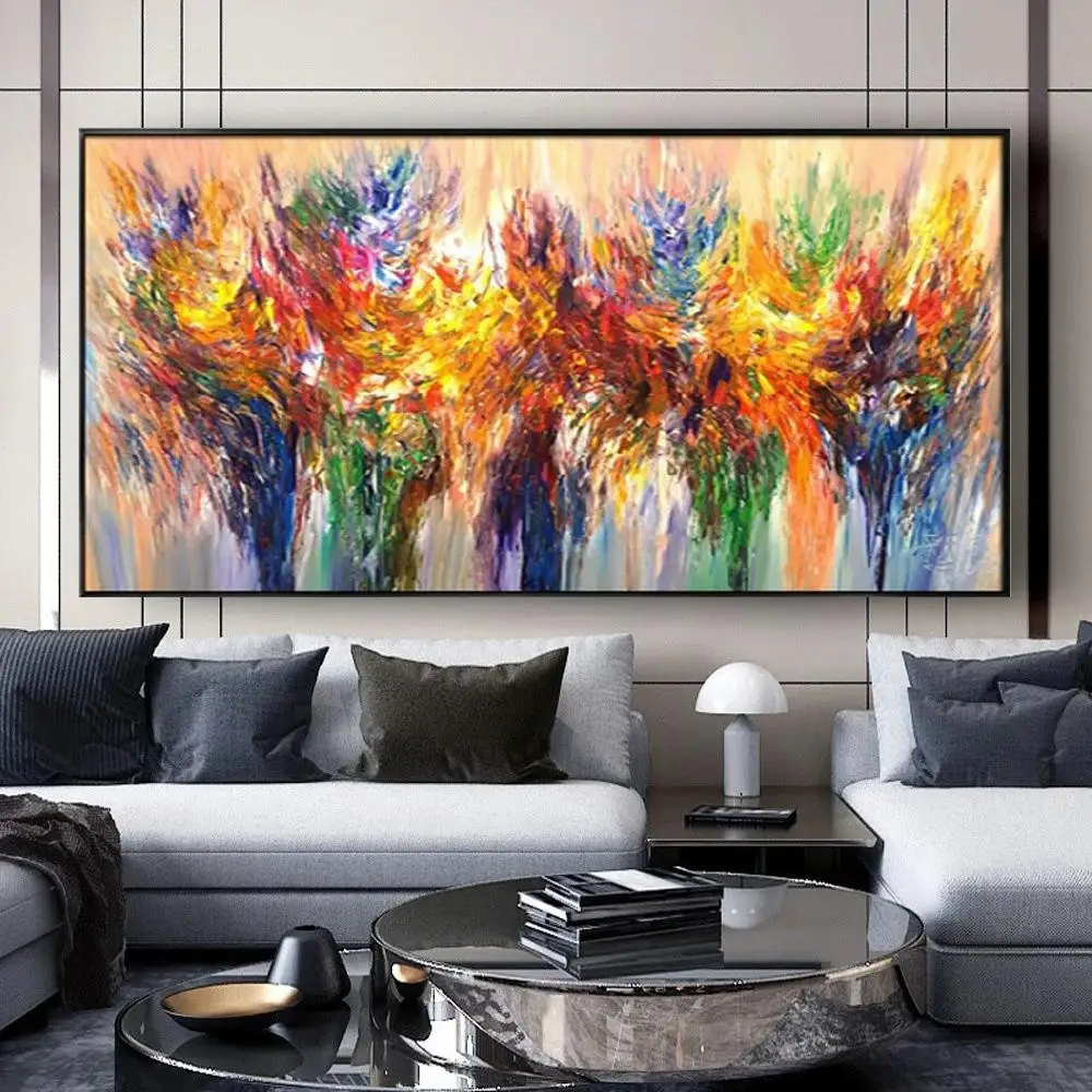 Hand Painted Large Abstract Fire Flower Oil Painting on Canvas  Salon Wall Art for Home Decoration  Cuadros Poster Prints Decor