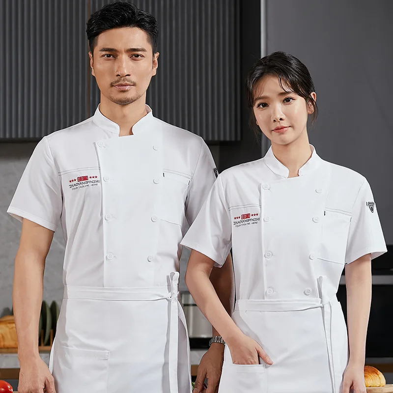 Hotel restaurante cozinha trabalho uniforme manga curta chef jaqueta padaria pastelaria chef verão branco casaco de cozinha