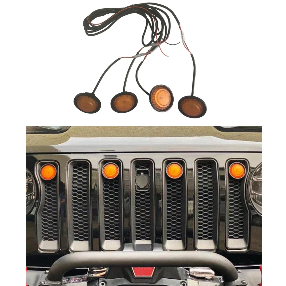 

4Pcs Front Grille Yellow light Front Face Yellow Lamp for Jeep for wrangler JL 2018+ JL1189 LantSun