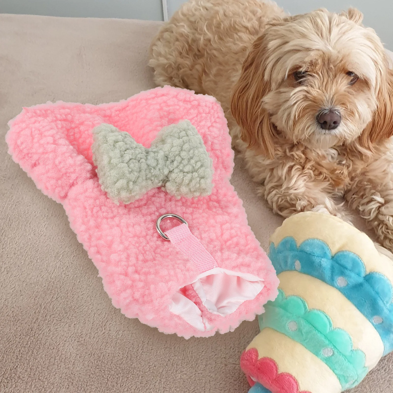 

Pet Clothes Winter Thickened Warm Bow Pattern Traction Ice Snow Cotton Skirt Small Dogs Easy Clean Fashionable Design