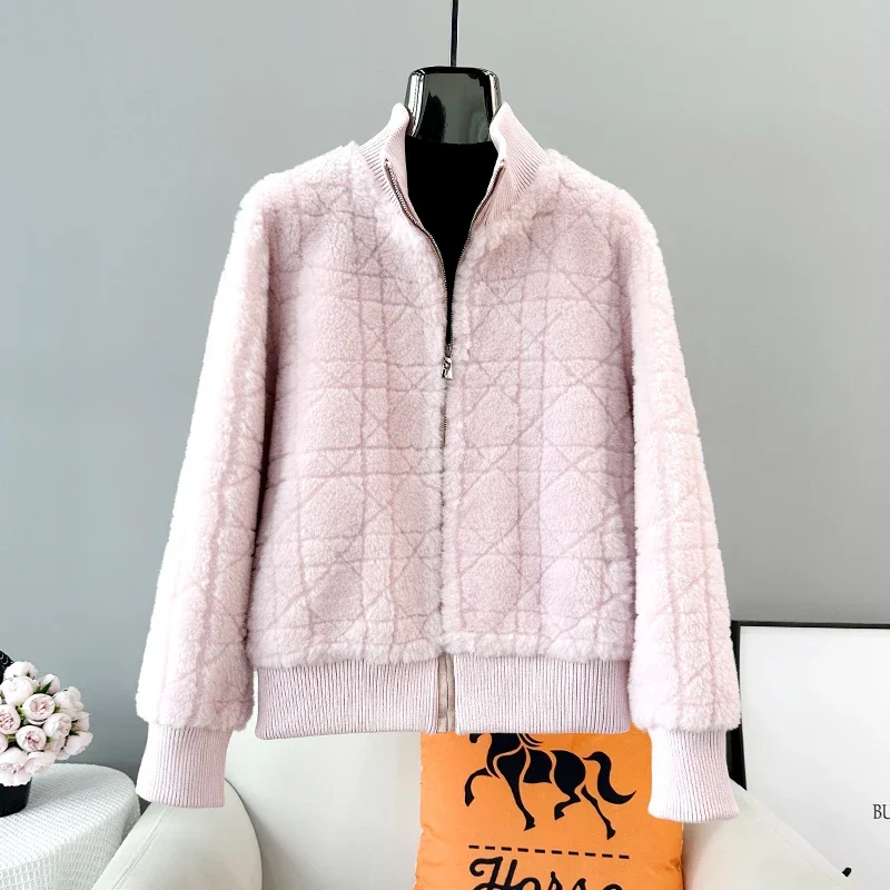 2023 New Lady Girl Sheep Shearling Causal Short Jacket Women Lamb Wool Warm Stand Collar Jacket Parka JT3464