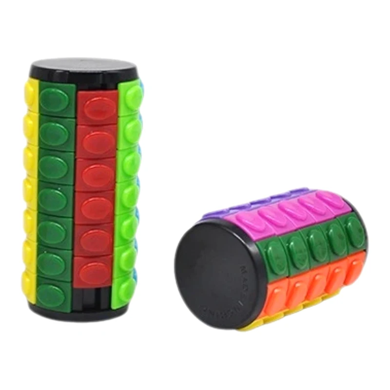 Puzzle cilindrico 3D dai colori vivaci, gioco di diapositive con cubo magico sensoriale, giocattolo a mano agitato, sfida logica per stuzzicare il cervello.