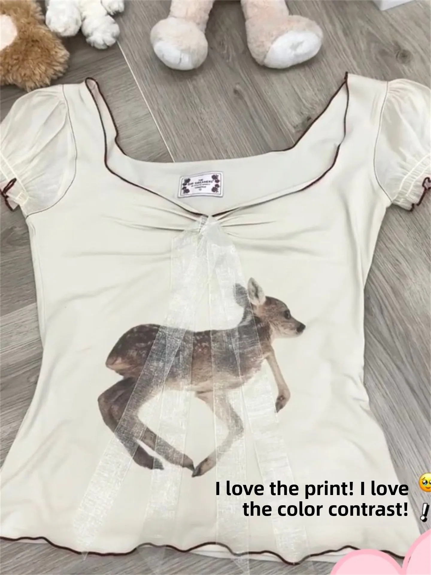 Cseta de manga corta ajustada para mujer, cseta de verano con cuello en V y estampado de nudo de mariposa, estilo corea...