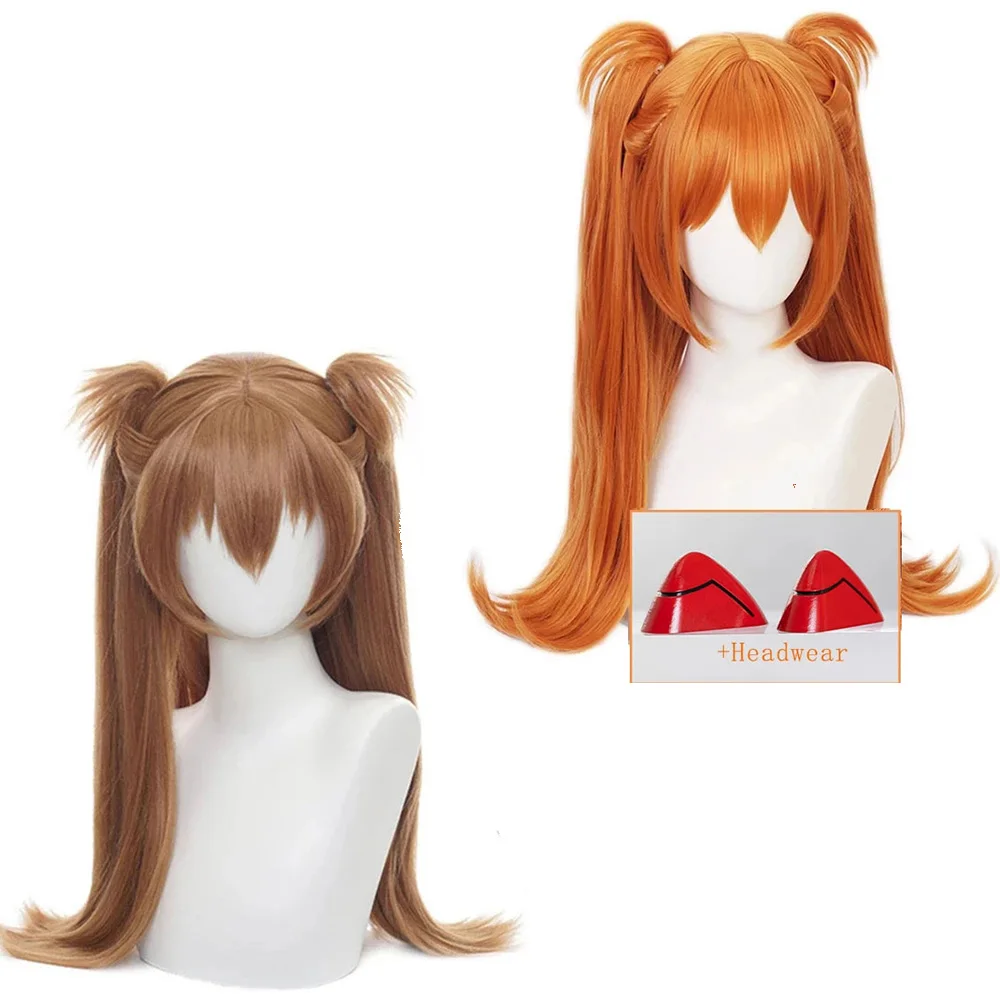 

2 colors Asuka Langley Soryu Cosplay Wig Long brown Orange With 2 Ponytail Clips Heat Resistant Synthetic Hair Wigs