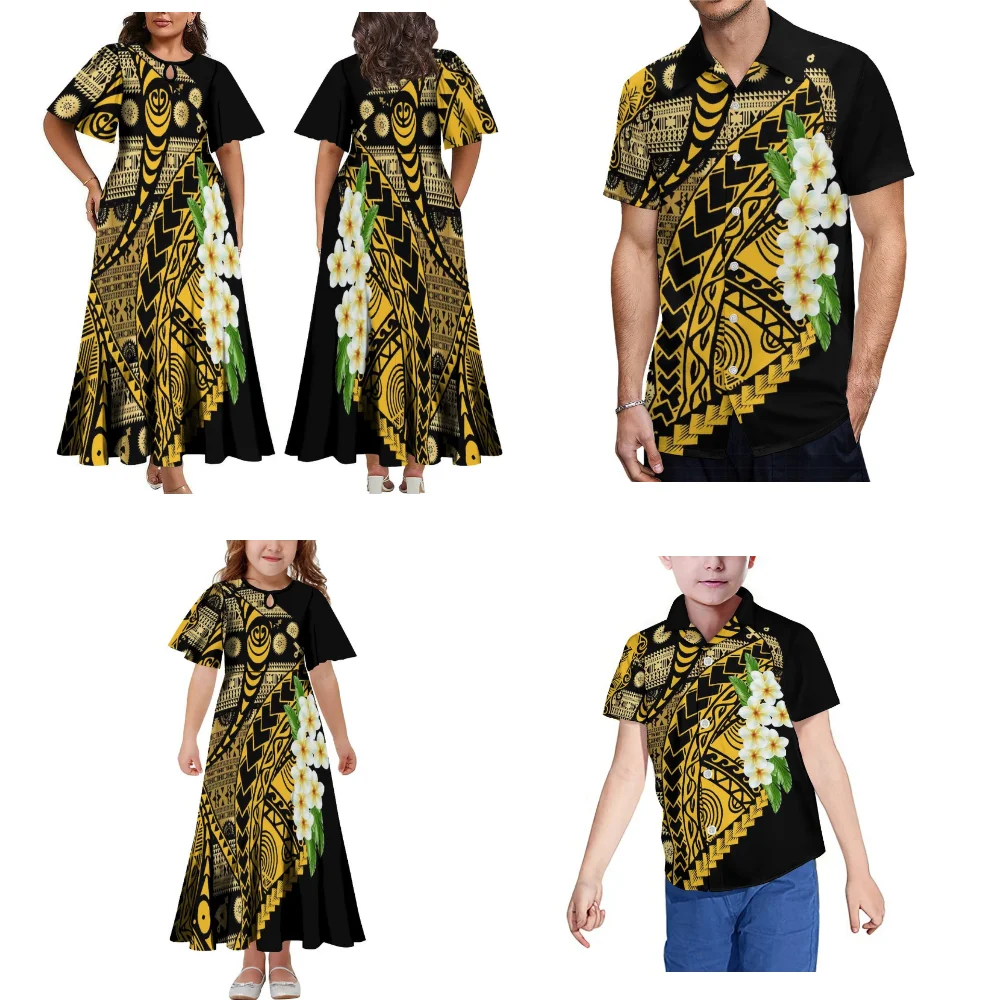 Samoa Tribale Print Polynesische Familie Feest Set Familiekleding Moeder Dochter Jurk Vader Zoon Shirt Pacific Eilanden