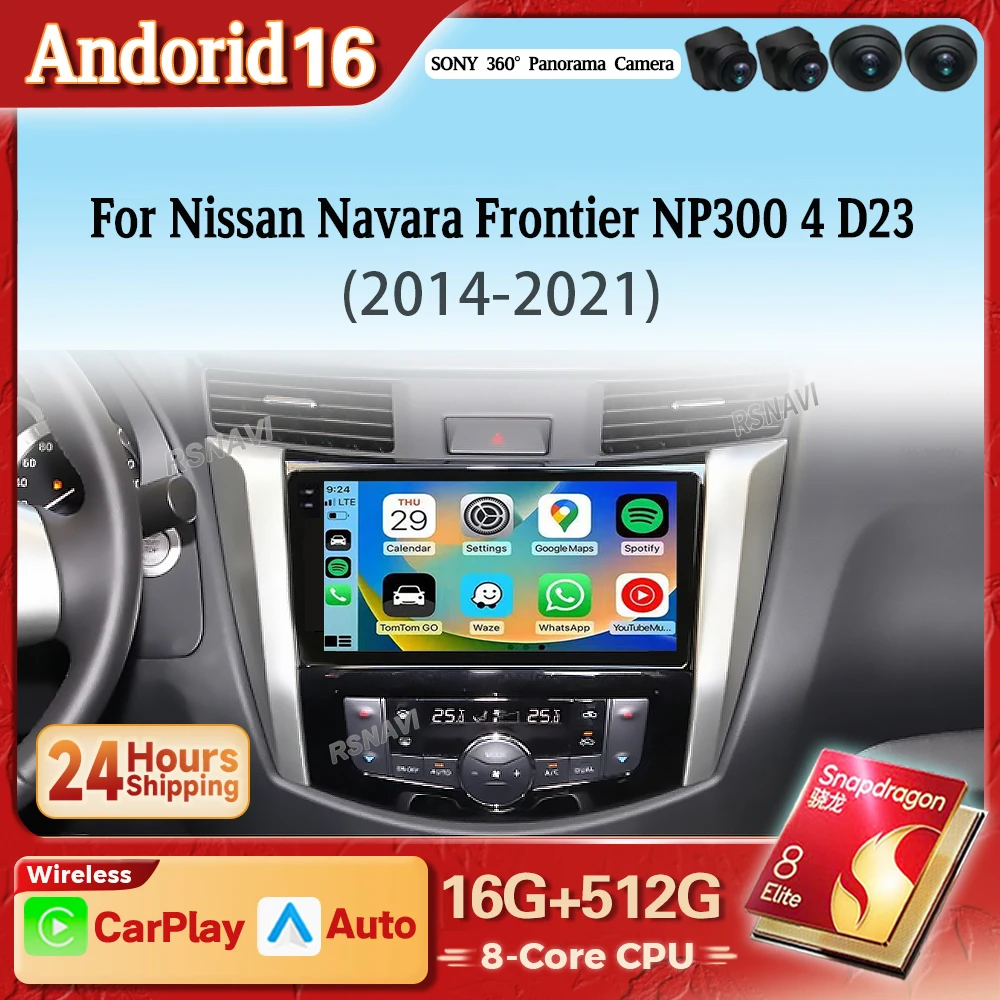 Radio para Auto Qualcomm Snapdragon Android 16 con Carplay, Reproductor BT 4G, GPS y Estéreo para Nissan Navara Frontier NP300 4 D23 2014 2015 - 2021