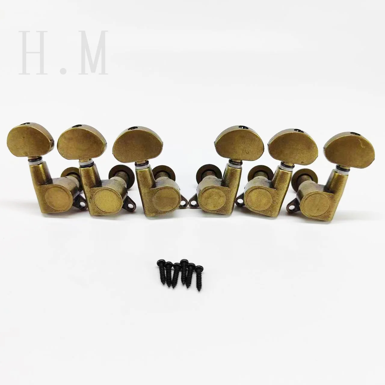 6pcs/set Guitar Tuning Pegs Large Semicircle Rred Antique Copper Fully Enclosed Coiling Device Guitar Tuning Pegs