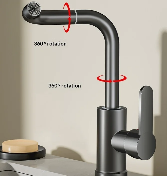 

Brass 720° Swivel Basin Faucet, High Arc Rotatable Spout Mixer Tap with Ceramic Valve, Durable Bathroom Water Tap