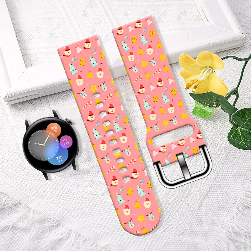 20mm 22mm Christmas 4 Printed Strap for Samsung Galaxy 6/5 40mm 44mm 4Classic 46mm Replaceable Bracelet for Amazfit Watchband