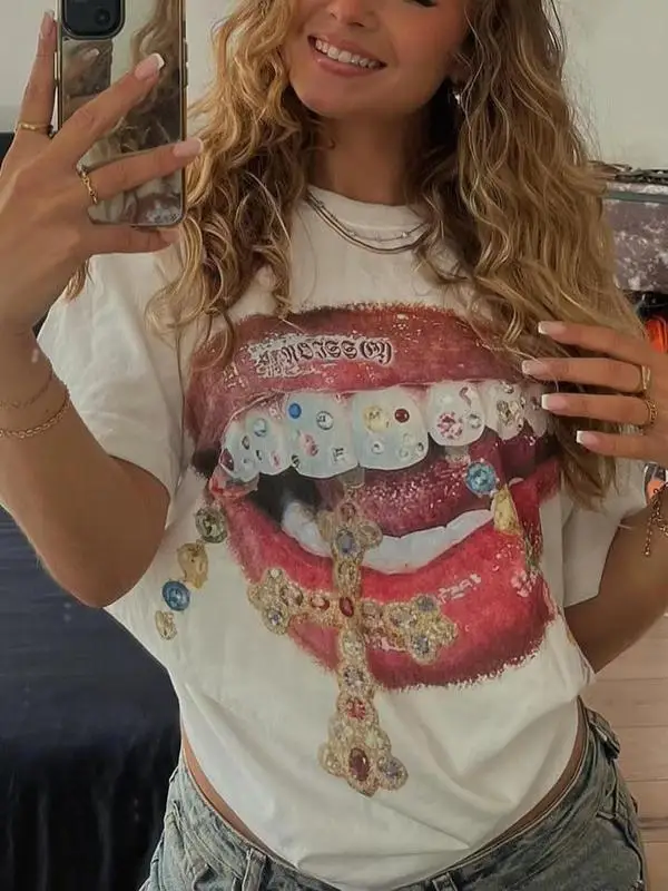 

Women's Pop Art Print Round Neck Graphic Tee, Fashion Casual Crewneck T-shirt for Summer Daily Holiday Vacation Outdoor Wear