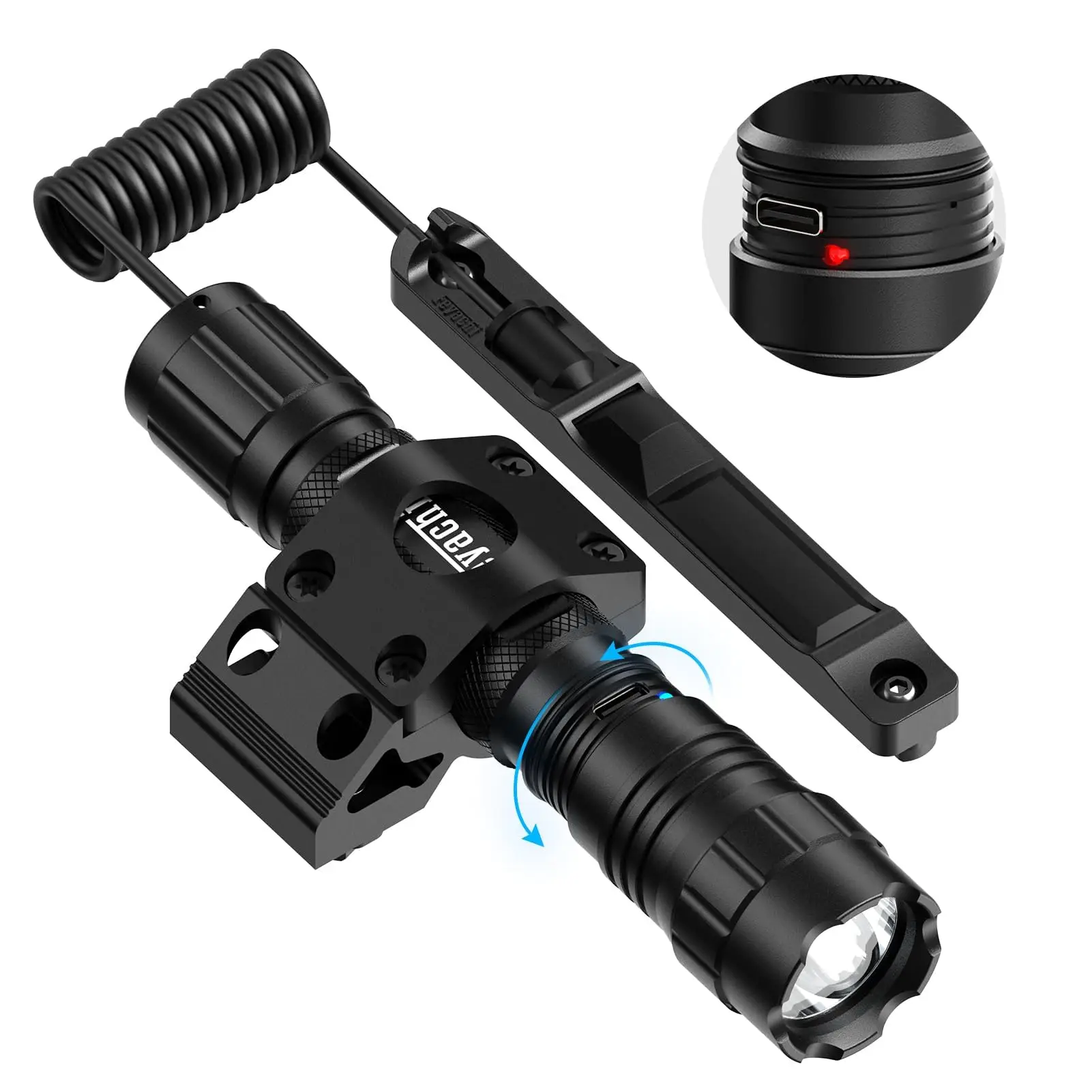 1500 Lumen Tactical Flashlight Rechargeable IPX7 Protection 4 Modes LED Weapon Light Mlok Flashlight Included with Pressure Swit