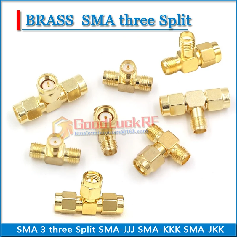 SMA 3 three Way Splitter T-Type SMA Male to SMA Male to SMA Female Gold Copper SMA-KKK SMA-JKK RPSMA-KKK SMA-JJJ RF Connector