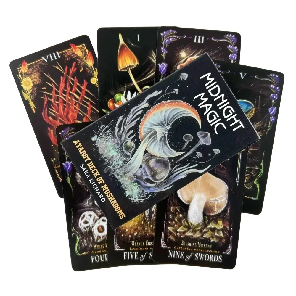 Midnight Magic Tarot A Tarot Deck of Mushrooms Cards 78 تصميمًا فريدًا لبطاقة التارو على أساس عالم الفطر الغامض #2