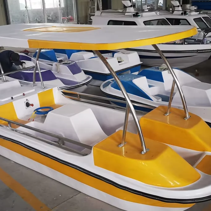 4 Person Pedal Boat With Yellow Sunshade Durable Outdoor Lake Park Leisure Water Recreation Family Tour Rowing Vessel