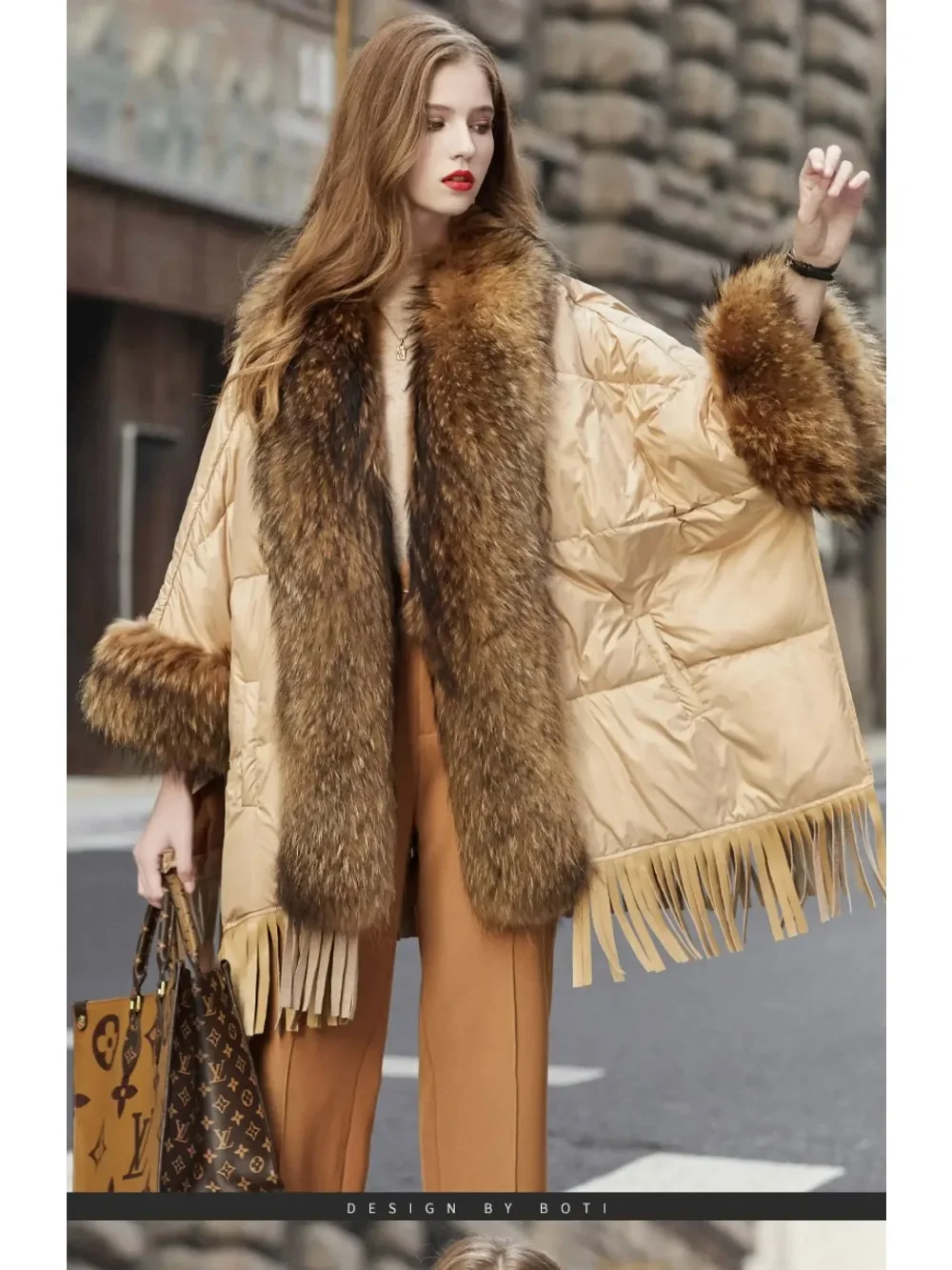 2024 European Trend Fashion America Winter Jacket Women Real Raccoon Fur Streetwear Fashion Cloak Duck Down Down Coat