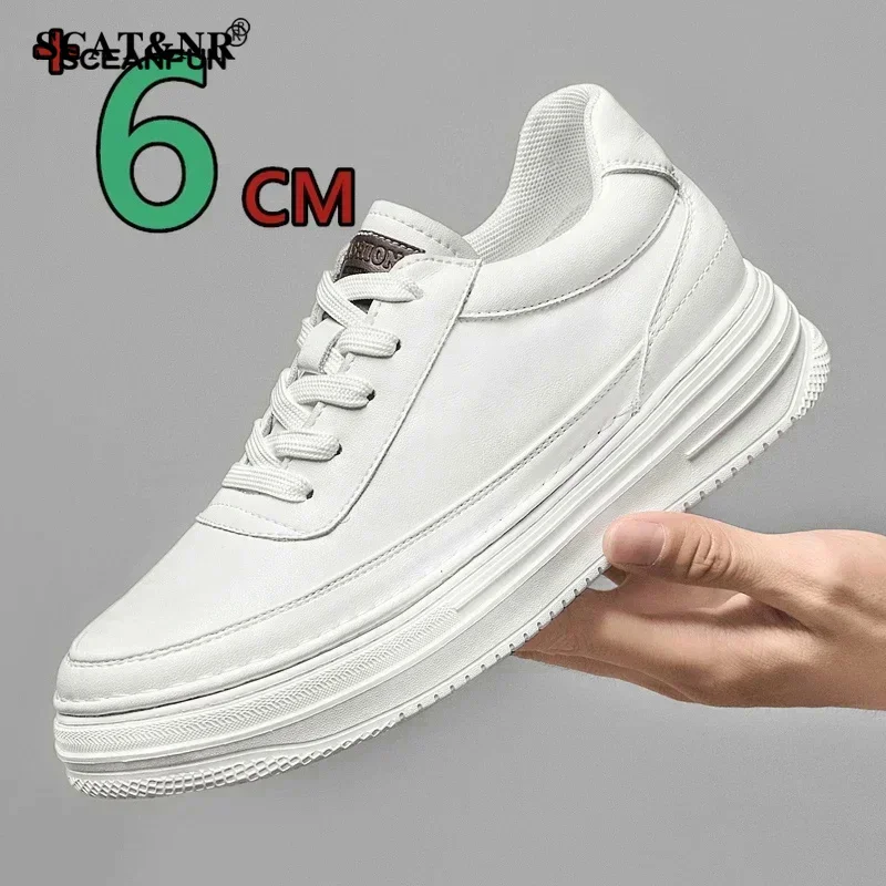 Genuine leather casual elevator shoes for men heightening height increase insole 6cm height increase sneakers lift Sports