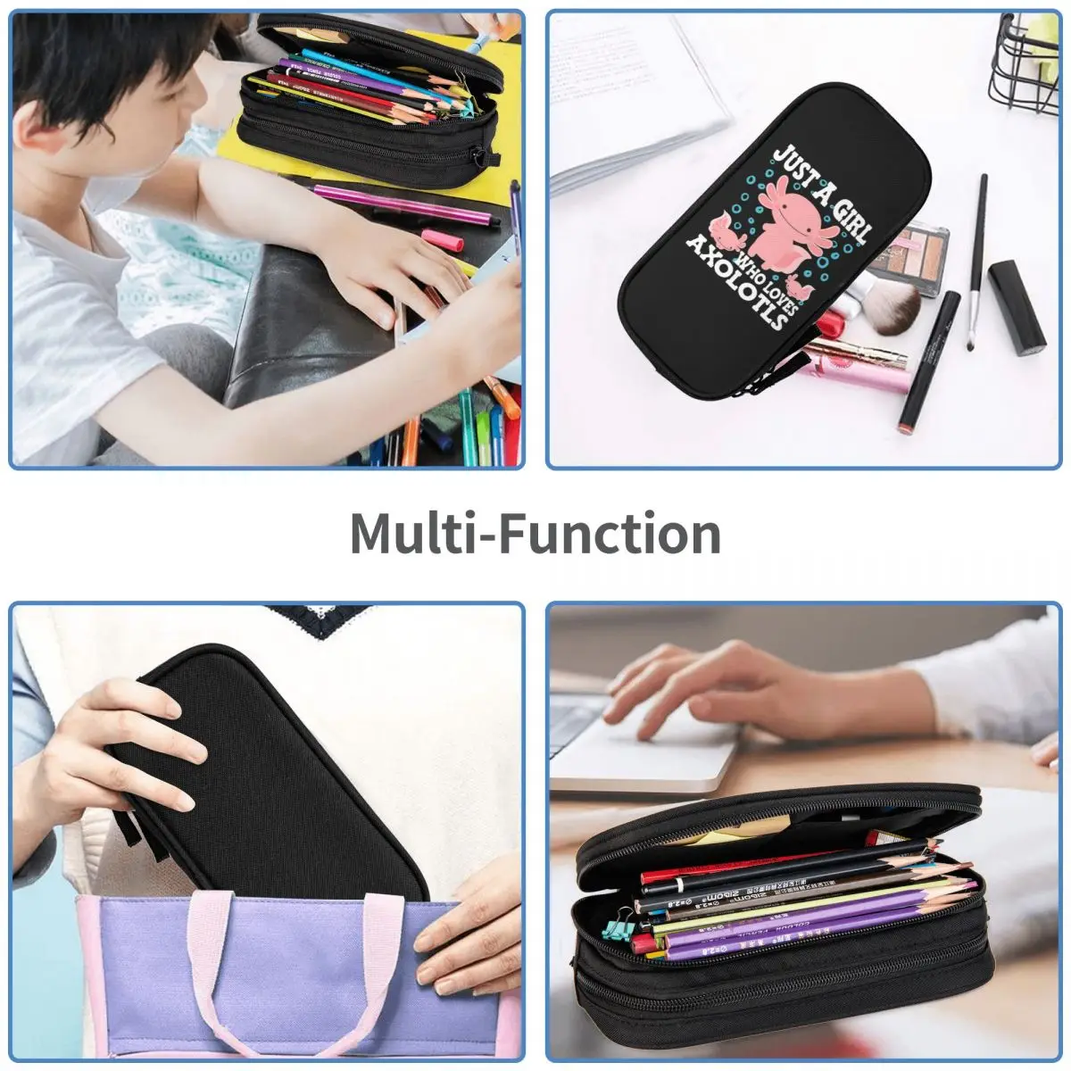 Axolotl Cute Kawaii Pencil Cases Large Storage Pen Bags Pen Box Pencil Pouch For Boys Girls Students Stationery School Office