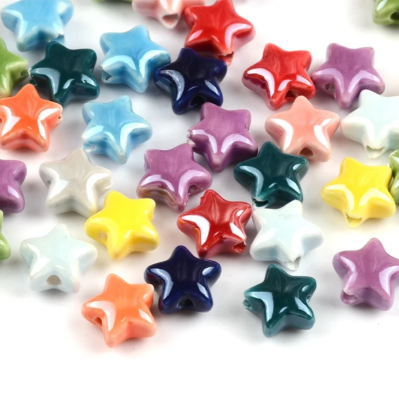 14mm Green White Multicolor Pentagram Ceramic Beads For Jewelry Making DIY Bracelet Earring Pendant Loose Beads Accessories