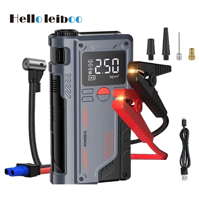 LEIBOO Car Jump Starter Air Pump Power Bank Lighting Portable Air Compressor 4 In 1 Cars Battery Starters Auto Tyre Inflator