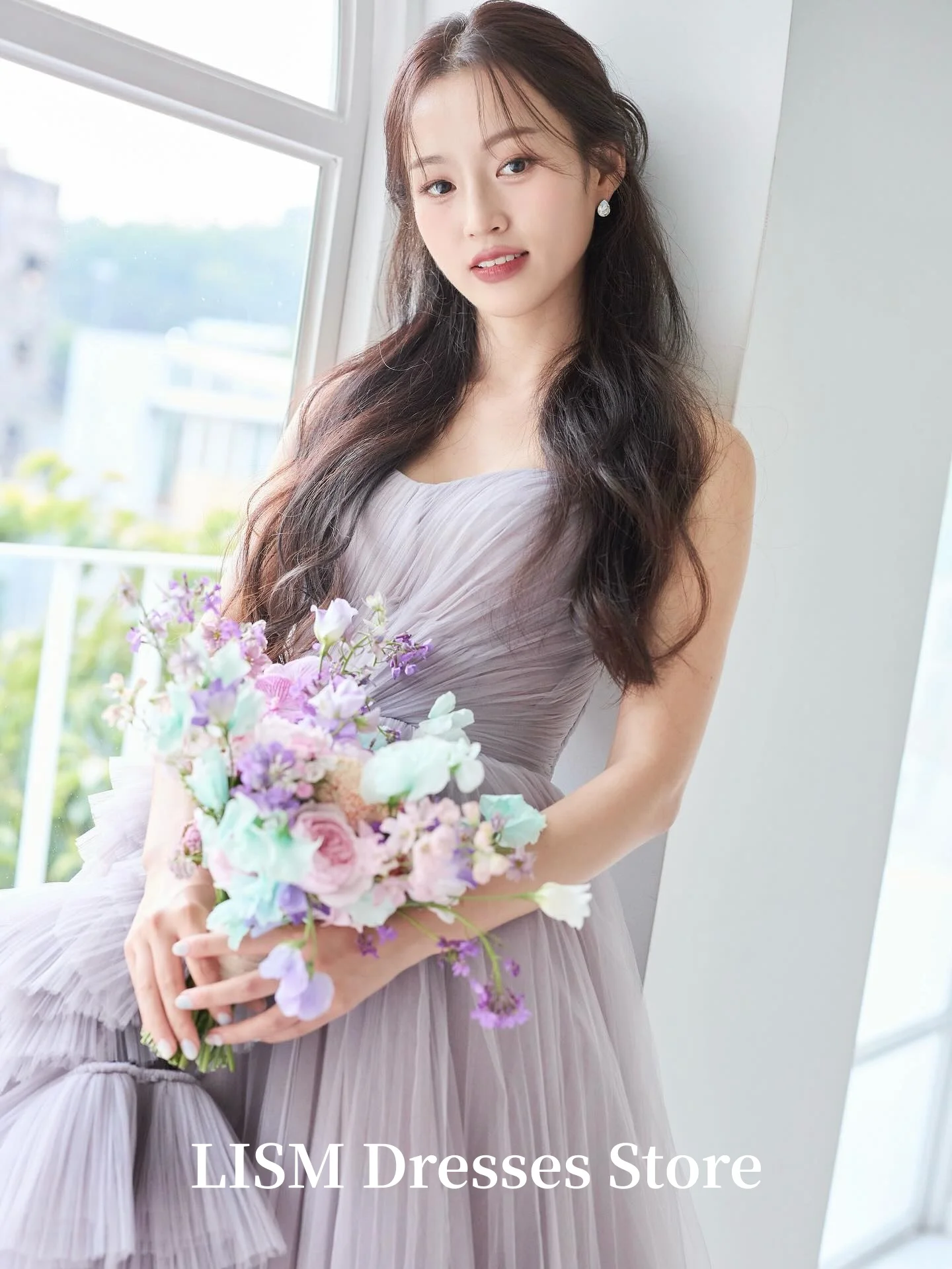 LISM Purple Sweetheart A-Line Korea Evening Dresses Customized Silk Tulle Prom Dresses Photo Shoot 저녁 드레스 Corsets Back