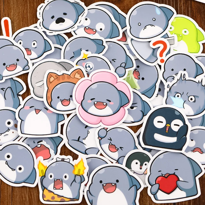 40PCS Hand Account Cartoon Sticker Hand Account Cute DIY Photo Album Ins Wind Mobile Phone Case Decoration Material Happy Shark