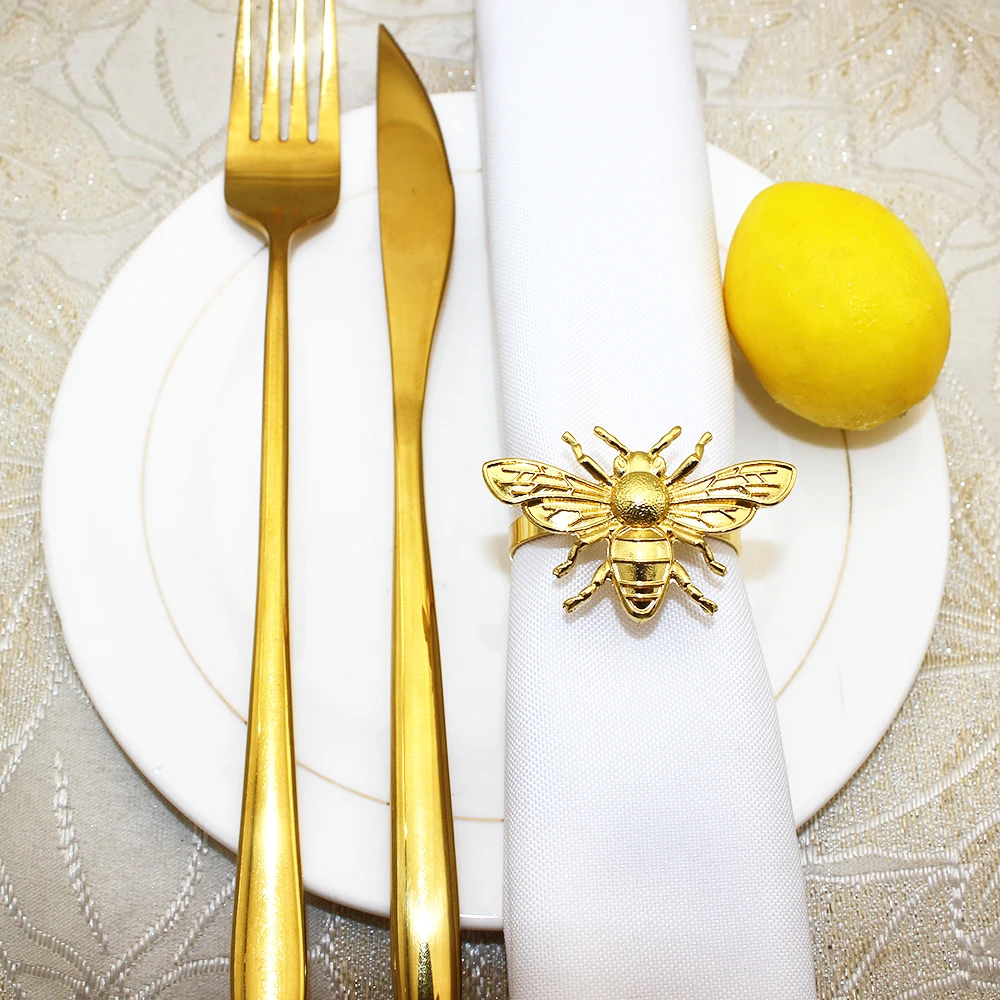 6Pcs Gold Napkin Rings Cute Bee Napkin Ring Holders for Christmas Thanksgiving Family Gatherings Wedding Decorations 2024 ERE92