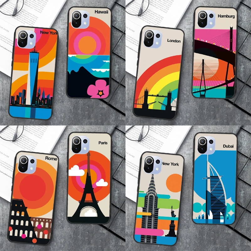 London Roma New York Countries Art Case For Xiaomi 12 13 Lite 12T 11T Pro 12X Cover For POCO X3 X5 F5 Pro X4 F4 GT C40 M5s F3