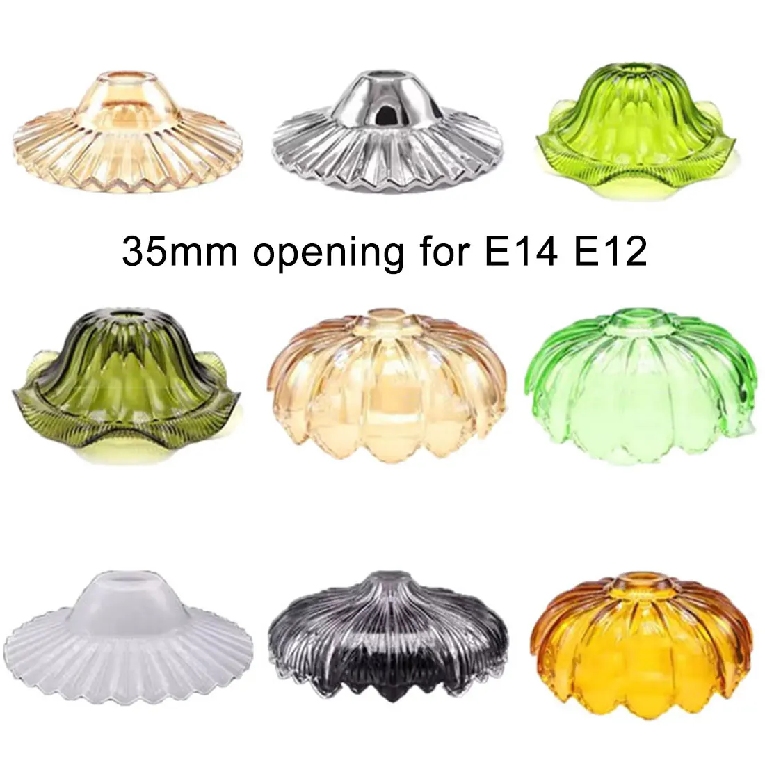 3,5 cm otwór Art Decor Stain Glass Flower Lampshade Zamiennik do E12 E14 Light Socket Smoke Grey Amber Green Cognac Glass Shade