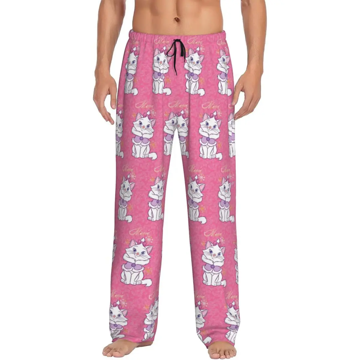 Pantalon de pyjama drôle personnalisé pour hommes, vêtements de nuit College d'animaux de dessin animé, bas avec poches, Marie Cat